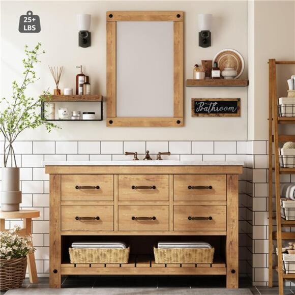 Bathroom Shelves Over Toilet - Paper Storage Wall Mounted Farmhouse Decor - Picture 4 of 7